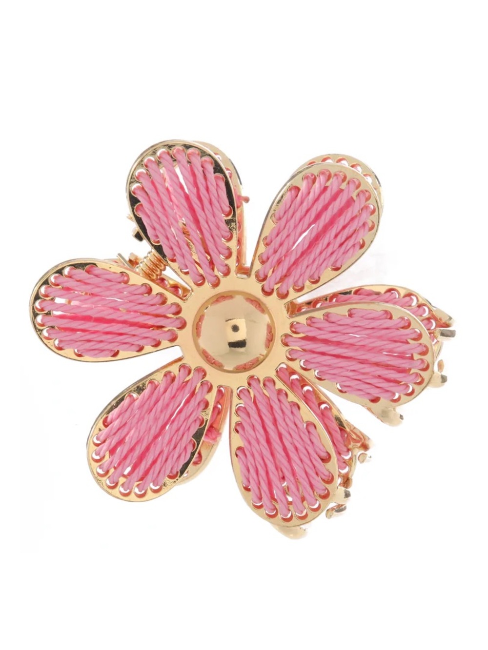 L. Erickson Posey Hair Clip - Pink - Gold Tone Twine Wrapped Flower Hair Clip